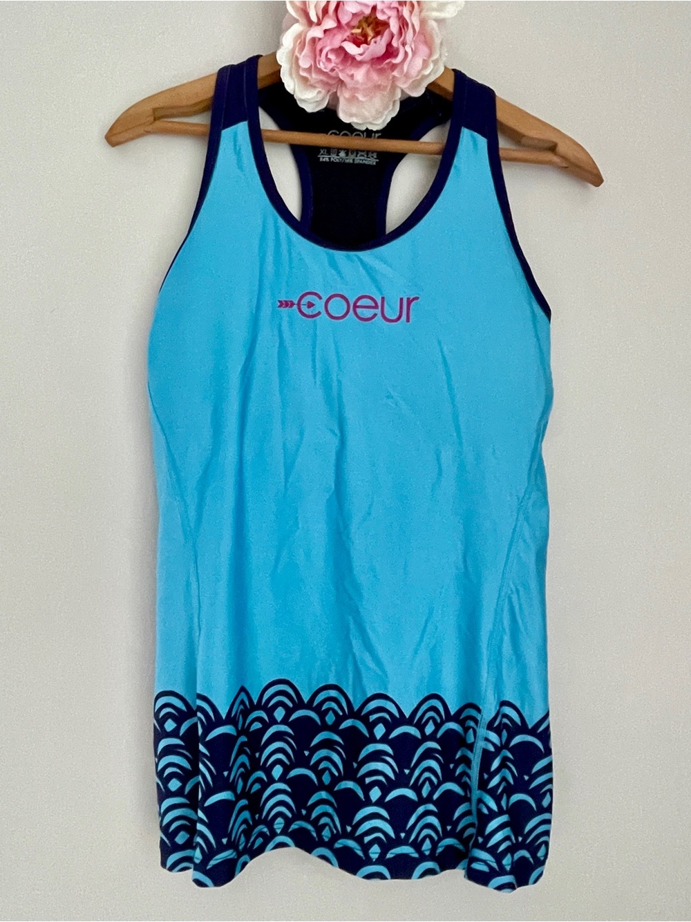 Coeur Women's Blue Racerback Cyclist Tank Indigo Pink Accents XL Triathalon